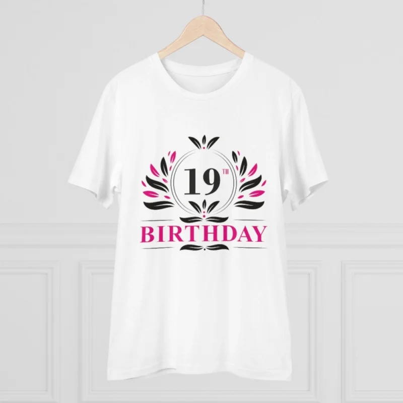 Men's PC Cotton 19th Birthday Printed T Shirt (Color: White, Thread Count: 180GSM) - Image 5