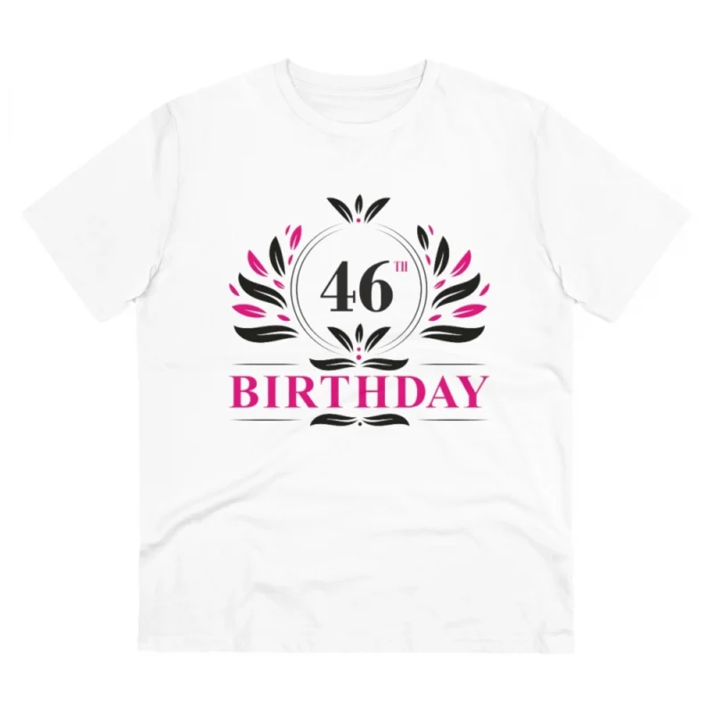 Men's PC Cotton 46th Birthday Printed T Shirt (Color: White, Thread Count: 180GSM)