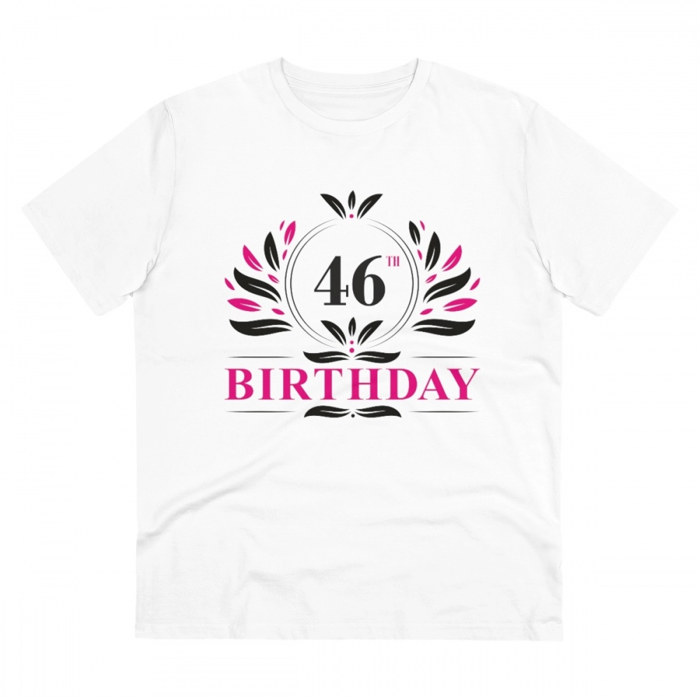 Men's PC Cotton 46th Birthday Printed T Shirt (Color: White, Thread Count: 180GSM)