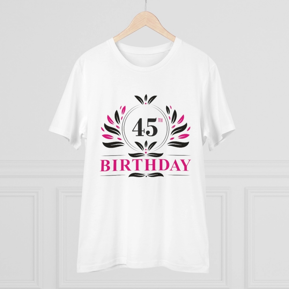Men's PC Cotton 45th Birthday Printed T Shirt (Color: White, Thread Count: 180GSM) - Image 5