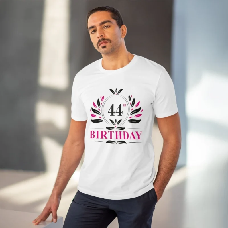 Men's PC Cotton 44th Birthday Printed T Shirt (Color: White, Thread Count: 180GSM) - Image 2