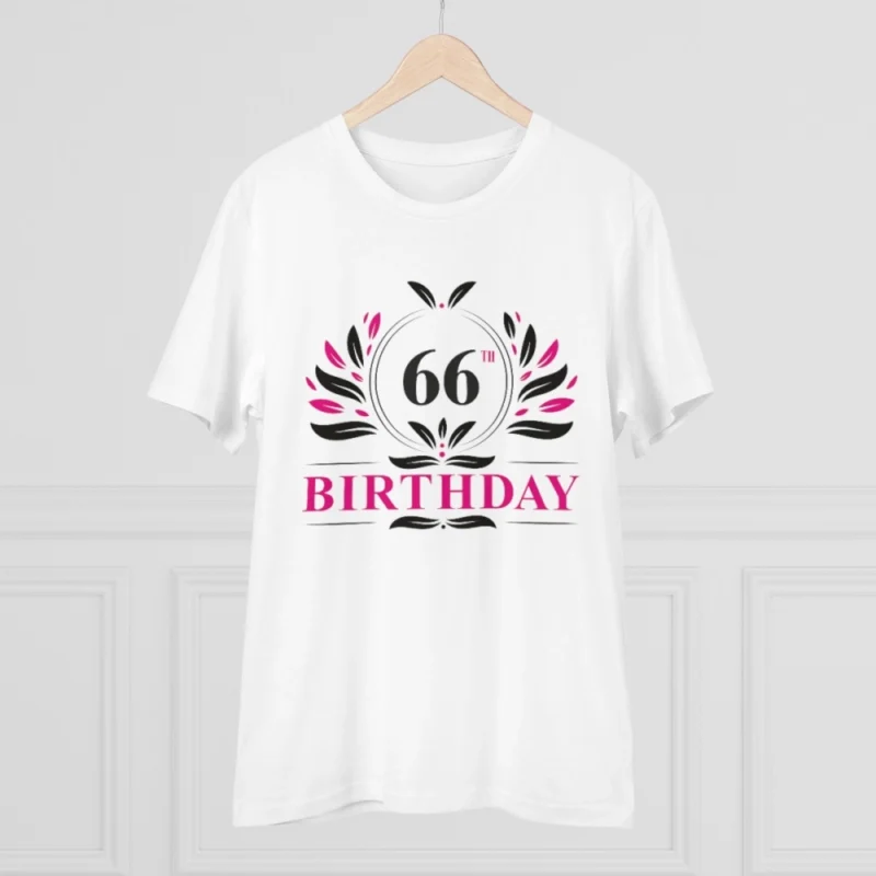 Men's PC Cotton 66th Birthday Printed T Shirt (Color: White, Thread Count: 180GSM) - Image 5