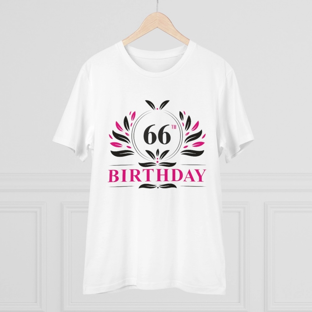 Men's PC Cotton 66th Birthday Printed T Shirt (Color: White, Thread Count: 180GSM) - Image 5