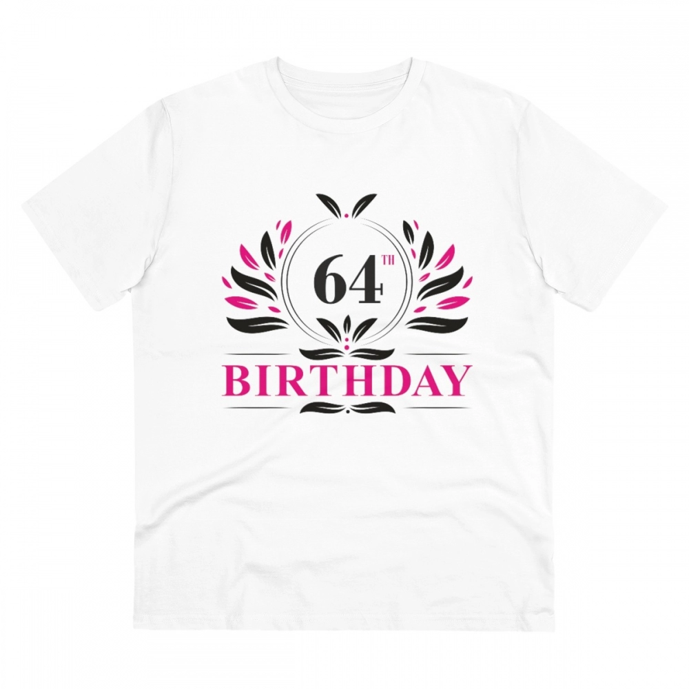 Men's PC Cotton 64th Birthday Printed T Shirt (Color: White, Thread Count: 180GSM)