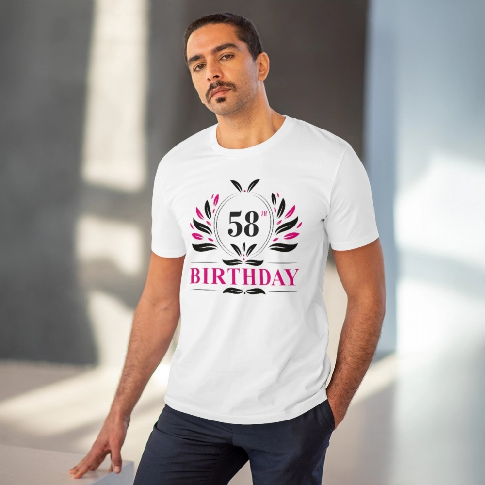 Men's PC Cotton 58th Birthday Printed T Shirt (Color: White, Thread Count: 180GSM) - Image 2