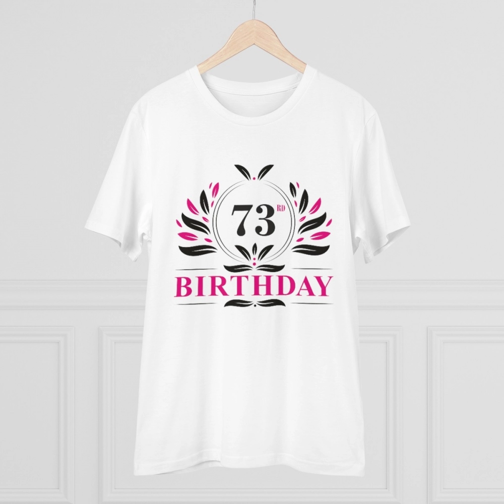 Men's PC Cotton 73rd Birthday Printed T Shirt (Color: White, Thread Count: 180GSM) - Image 5