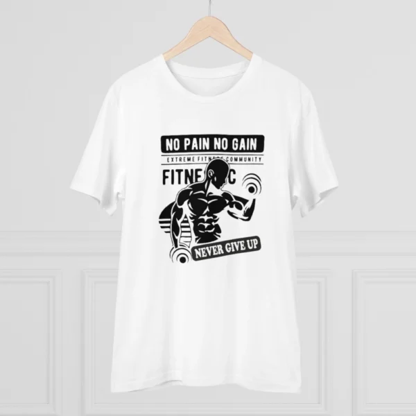 Men's PC Cotton Gym No Pain No Gain Never Give Up Printed T Shirt (Color: White, Thread Count: 180GSM) - Image 3
