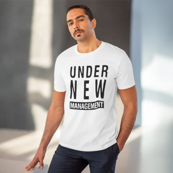 Men's PC Cotton Under New Management Desing Printed T Shirt (Color: White, Thread Count: 180GSM) - Image 6