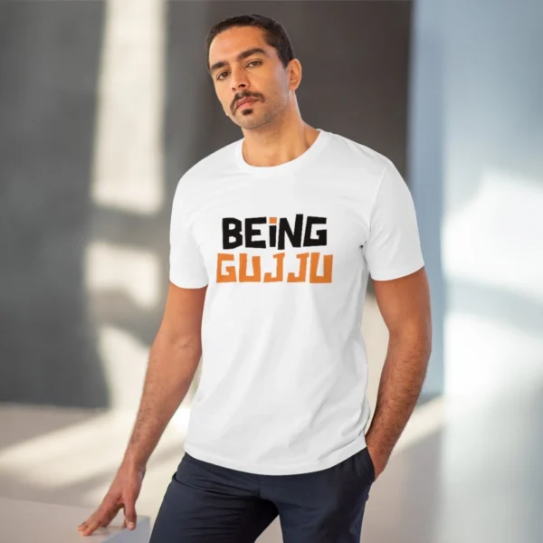 Men's PC Cotton Being Gujju Printed T Shirt (Color: White, Thread Count: 180GSM) - Image 6