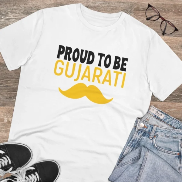 Men's PC Cotton Proud To Be Gujarati Printed T Shirt (Color: White, Thread Count: 180GSM) - Image 4