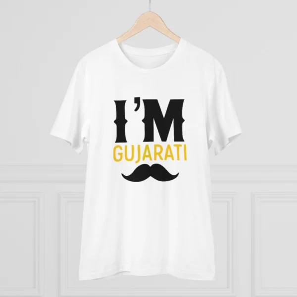 Men's PC Cotton I Am Gujarati Printed T Shirt (Color: White, Thread Count: 180GSM) - Image 3