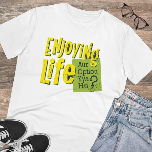 Men's PC Cotton Enjoying Life Printed T Shirt (Color: White, Thread Count: 180GSM) - Image 4