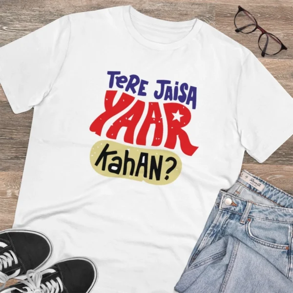 Men's PC Cotton Tere Jeisa Yaar Kaha Printed T Shirt (Color: White, Thread Count: 180GSM) - Image 4