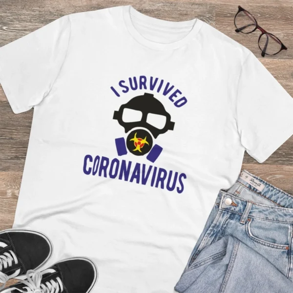 Men's PC Cotton I Survived Coronavirus Printed T Shirt (Color: White, Thread Count: 180GSM) - Image 4