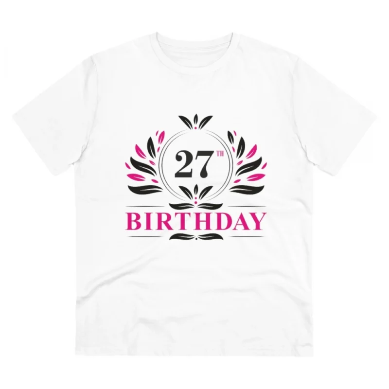 Men's PC Cotton 27th Birthday Printed T Shirt (Color: White, Thread Count: 180GSM)