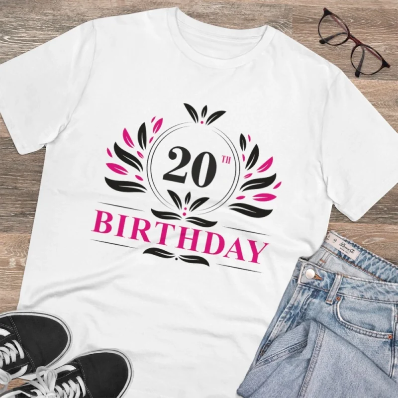 Men's PC Cotton 20th Birthday Printed T Shirt (Color: White, Thread Count: 180GSM) - Image 4