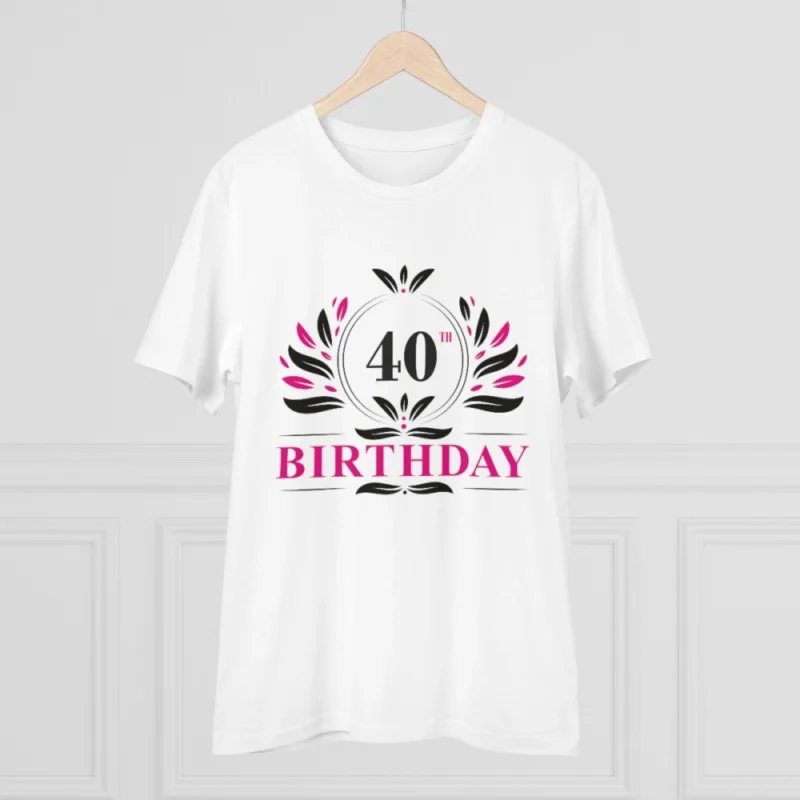 Men's PC Cotton 40th Birthday Printed T Shirt (Color: White, Thread Count: 180GSM) - Image 5