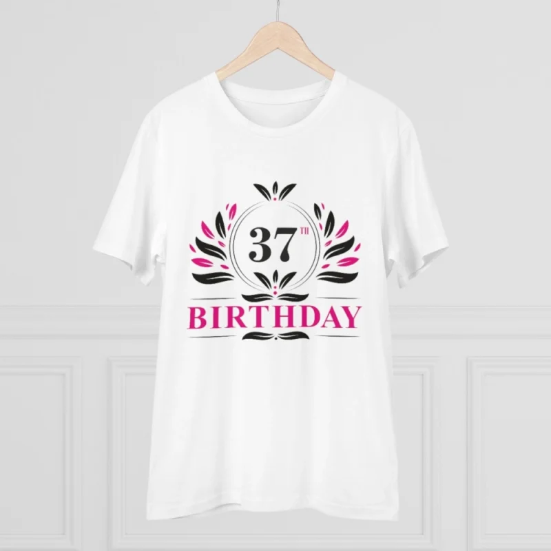 Men's PC Cotton 37th Birthday Printed T Shirt (Color: White, Thread Count: 180GSM) - Image 5