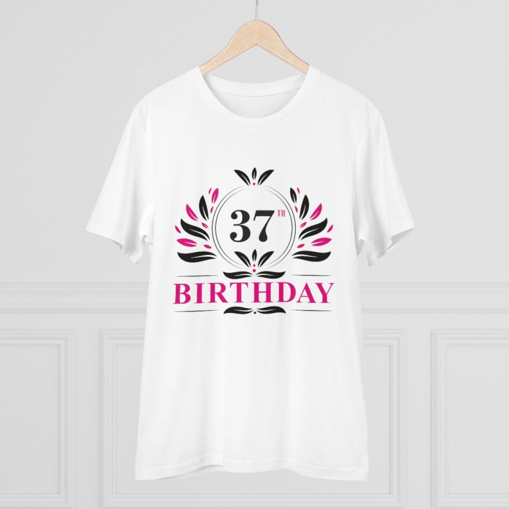 Men's PC Cotton 37th Birthday Printed T Shirt (Color: White, Thread Count: 180GSM) - Image 5