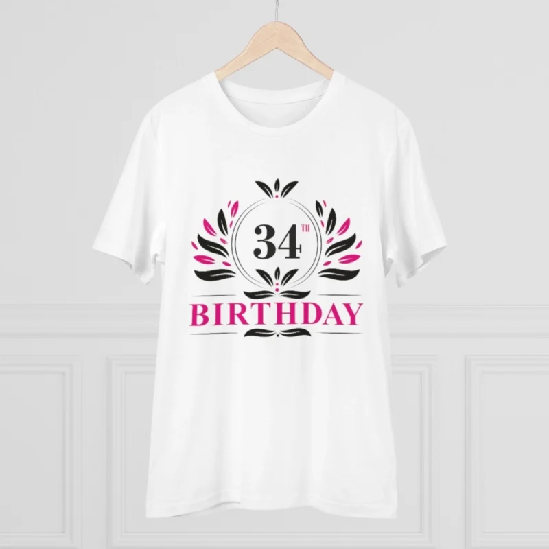 Men's PC Cotton 34th Birthday Printed T Shirt (Color: White, Thread Count: 180GSM) - Image 5