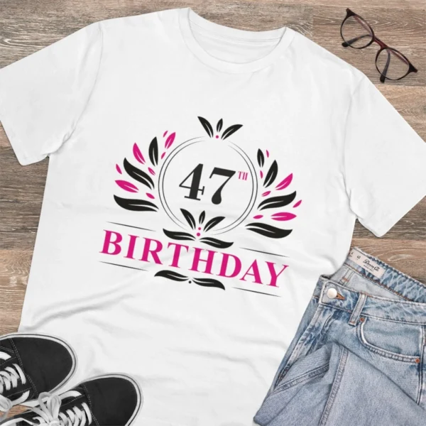 Men's PC Cotton 47th Birthday Printed T Shirt (Color: White, Thread Count: 180GSM) - Image 4
