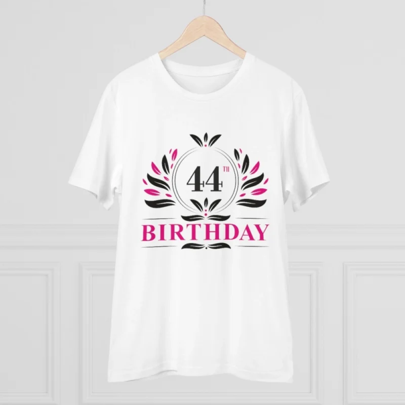 Men's PC Cotton 44th Birthday Printed T Shirt (Color: White, Thread Count: 180GSM) - Image 5