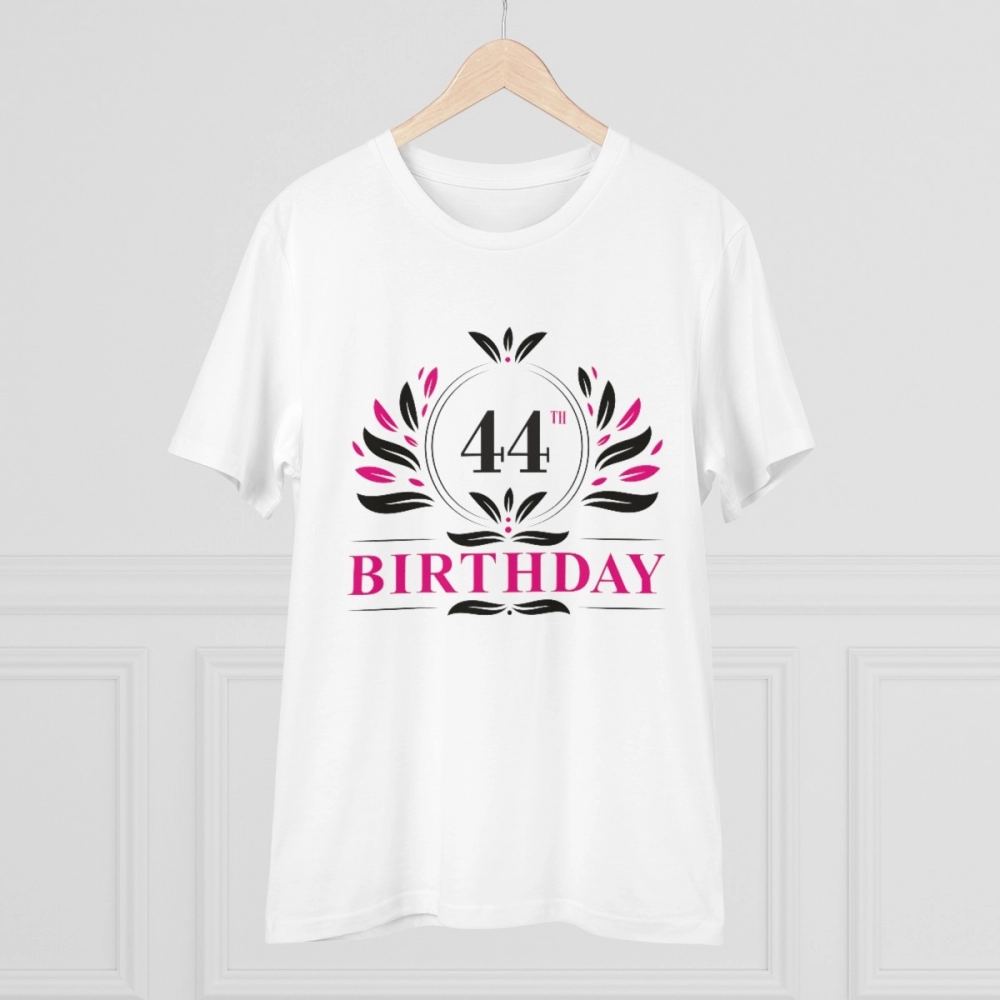 Men's PC Cotton 44th Birthday Printed T Shirt (Color: White, Thread Count: 180GSM) - Image 5
