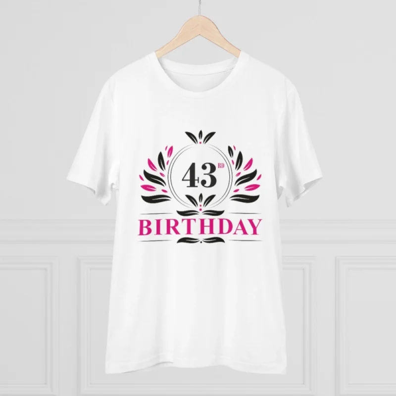 Men's PC Cotton 43rd Birthday Printed T Shirt (Color: White, Thread Count: 180GSM) - Image 5