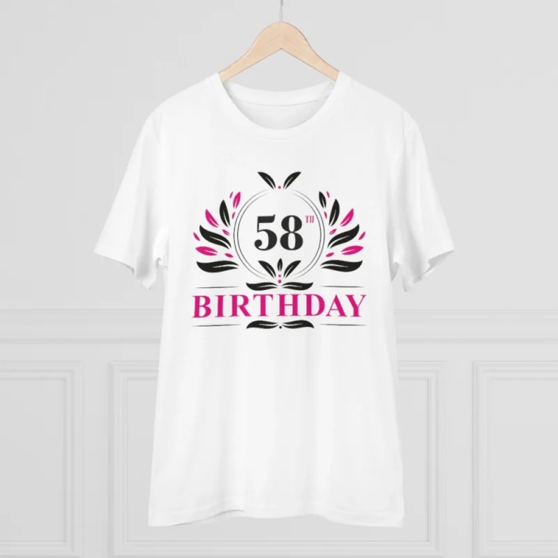 Men's PC Cotton 58th Birthday Printed T Shirt (Color: White, Thread Count: 180GSM) - Image 5