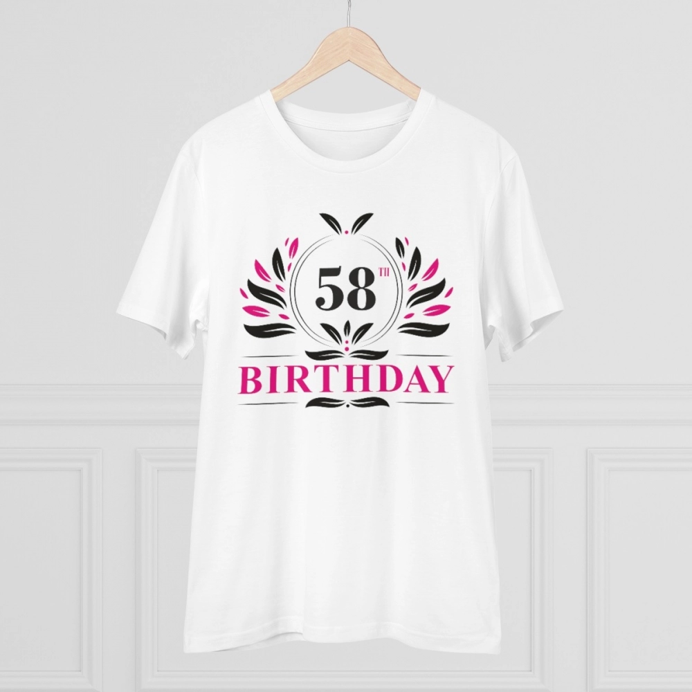 Men's PC Cotton 58th Birthday Printed T Shirt (Color: White, Thread Count: 180GSM) - Image 5