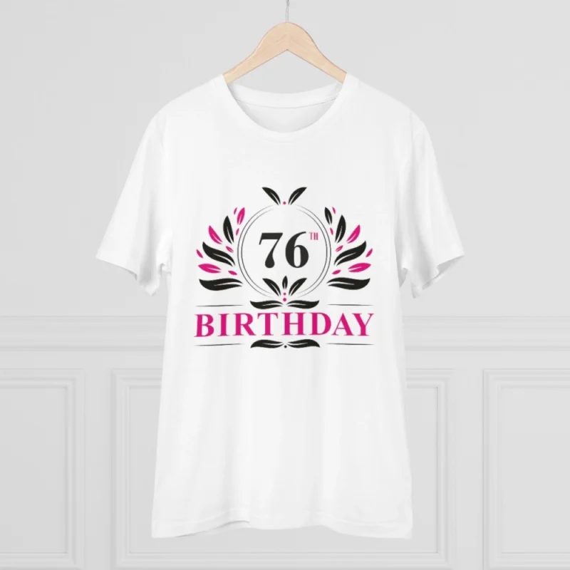 Men's PC Cotton 76th Birthday Printed T Shirt (Color: White, Thread Count: 180GSM) - Image 5