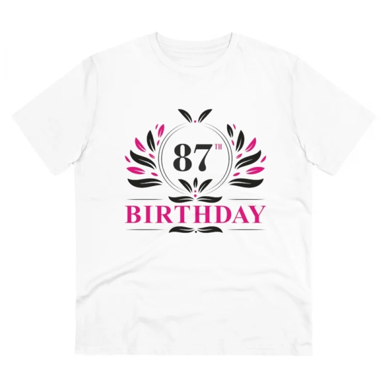 Men's PC Cotton 87th Birthday Printed T Shirt (Color: White, Thread Count: 180GSM)