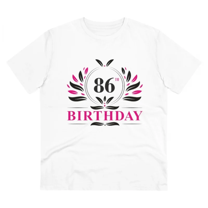 Men's PC Cotton 86th Birthday Printed T Shirt (Color: White, Thread Count: 180GSM)
