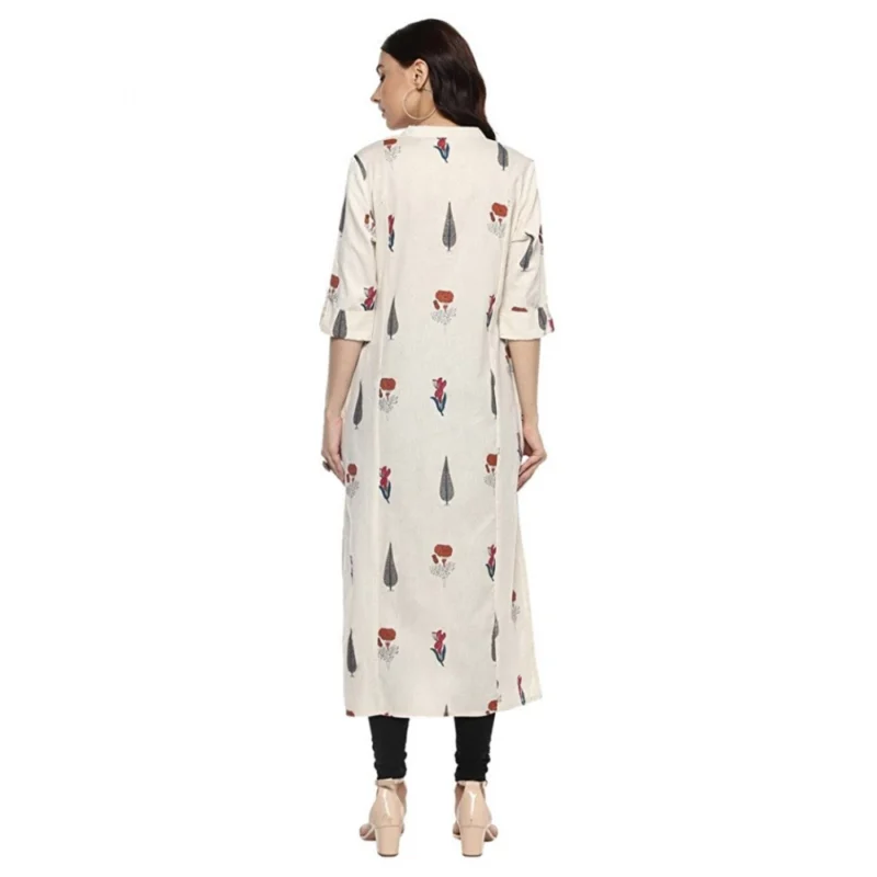 Alternative view of Women's Khadi Printed A Line Kurti (Off White, Khadi)