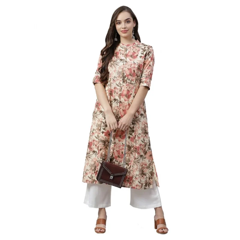 Alternative view of Women's Cotton Printed Floral Print Kurti (Multicolor, Cotton)