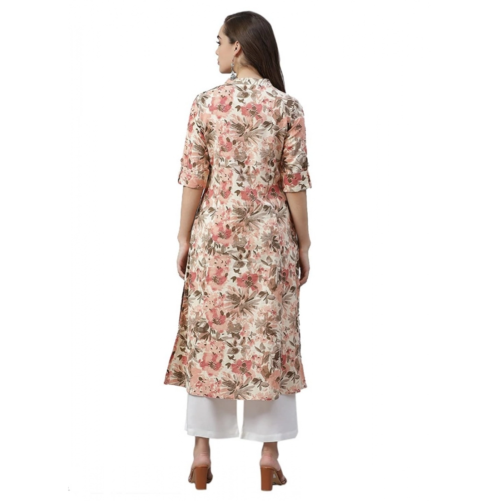 Women's Cotton Printed Floral Print Kurti (Multicolor, Cotton) - Image 3