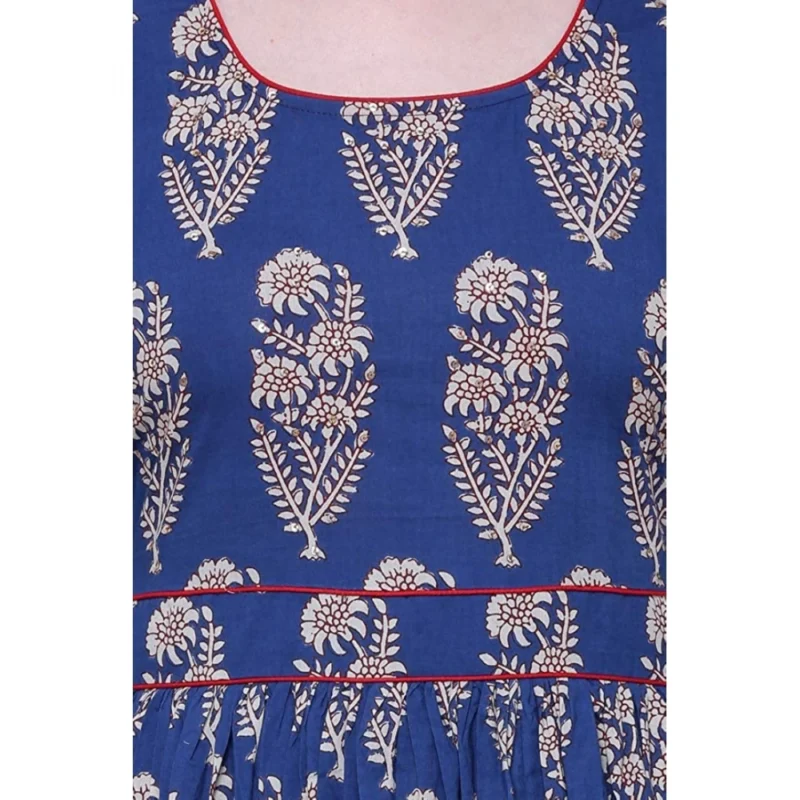 Alternative view of Women's Cotton Printed Anarkali Kurti (Blue, Cotton)