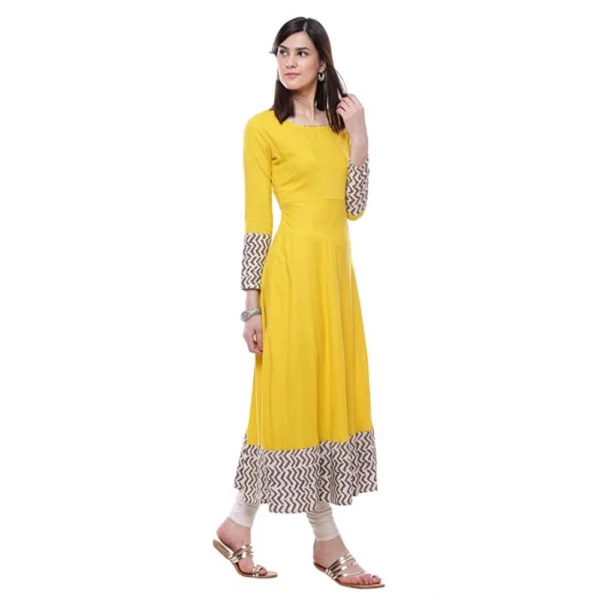Women's Rayon Printed Solid Anarkali Kurti (Yellow, Rayon) - Image 5