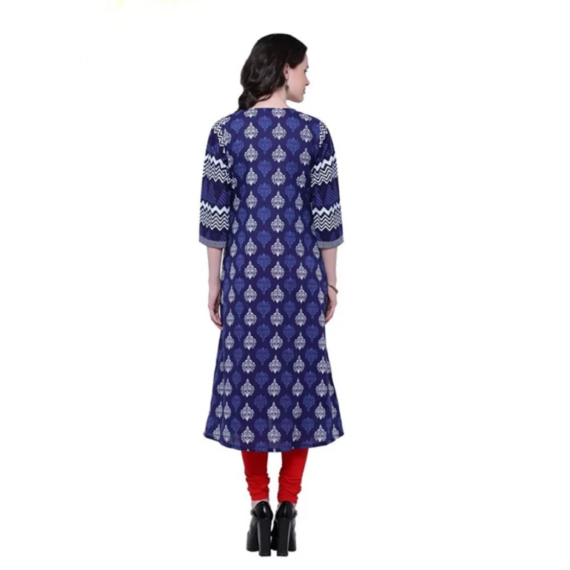 Alternative view of Women's Cotton Printed Long Kurti (Blue, Red, Cotton)