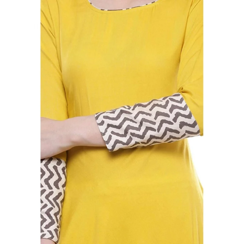 Alternative view of Women's Rayon Printed Solid Anarkali Kurti (Yellow, Rayon)