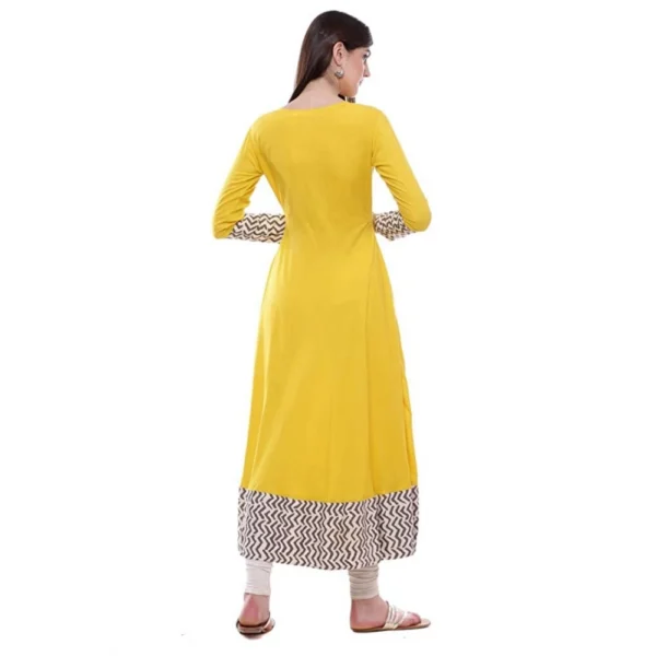 Women's Rayon Printed Solid Anarkali Kurti (Yellow, Rayon) - Image 3