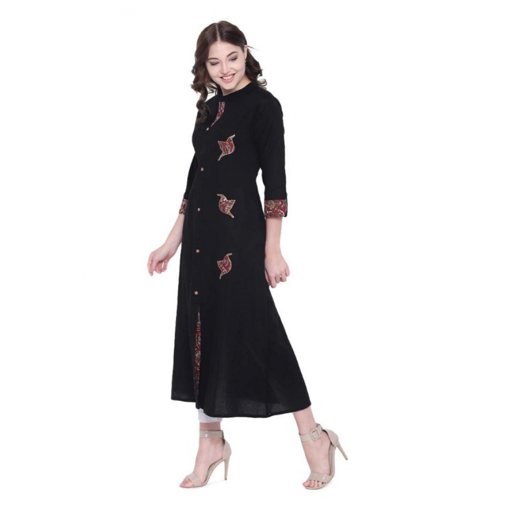 Women's Khadi Printed A Line Kurti (Black, Khadi) - Image 5