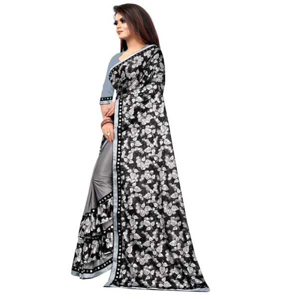 Generic Women's Lycra Blend Saree with Blouse (Grey, 5-6 Mtrs) - Image 3