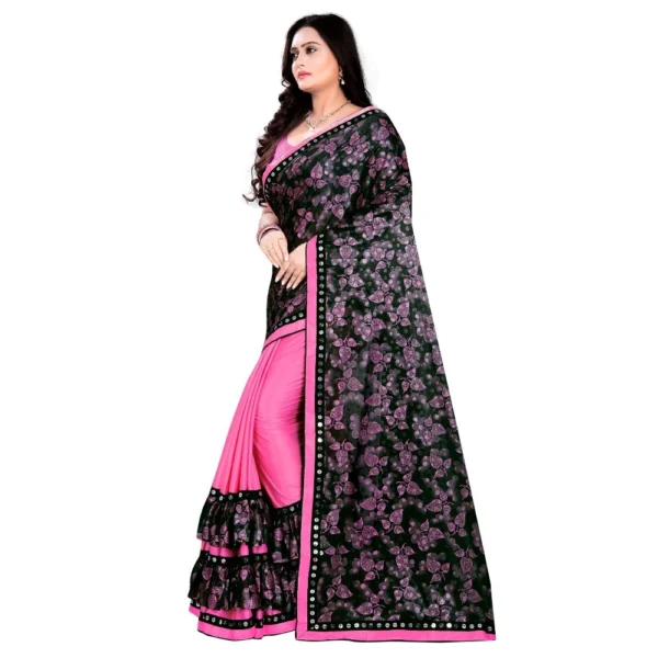 Women's Lycra Blend Saree with Blouse (Pink, 5-6 Mtrs) - Image 3