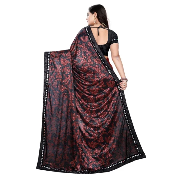 Women's Lycra Blend Saree with Blouse (Red, 5-6 Mtrs) - Image 2