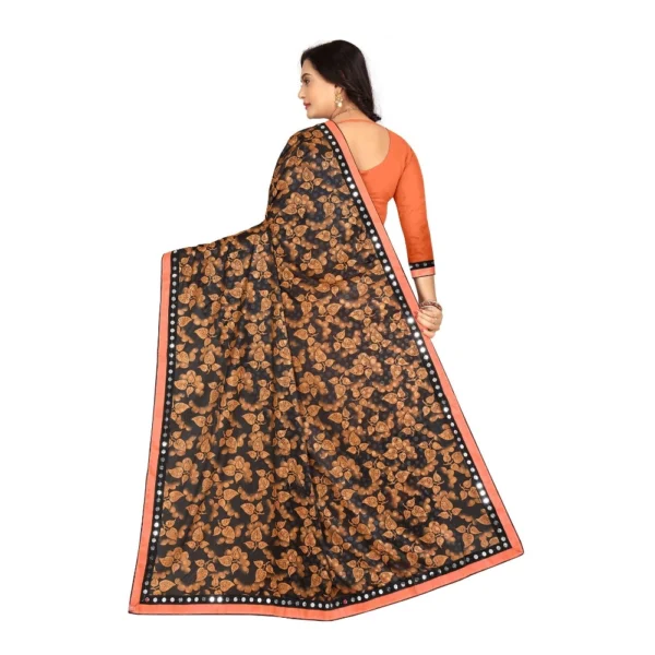 Generic Women's Lycra Blend Saree with Blouse (Orange, 5-6 Mtrs) - Image 2