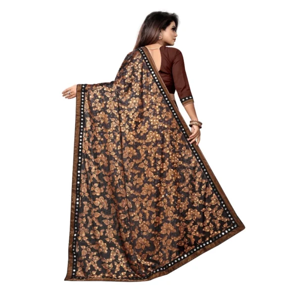 Women's Lycra Blend Saree with Blouse (Coffee, 5-6 Mtrs) - Image 2