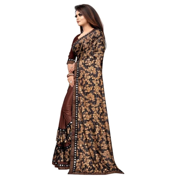 Women's Lycra Blend Saree with Blouse (Coffee, 5-6 Mtrs) - Image 3