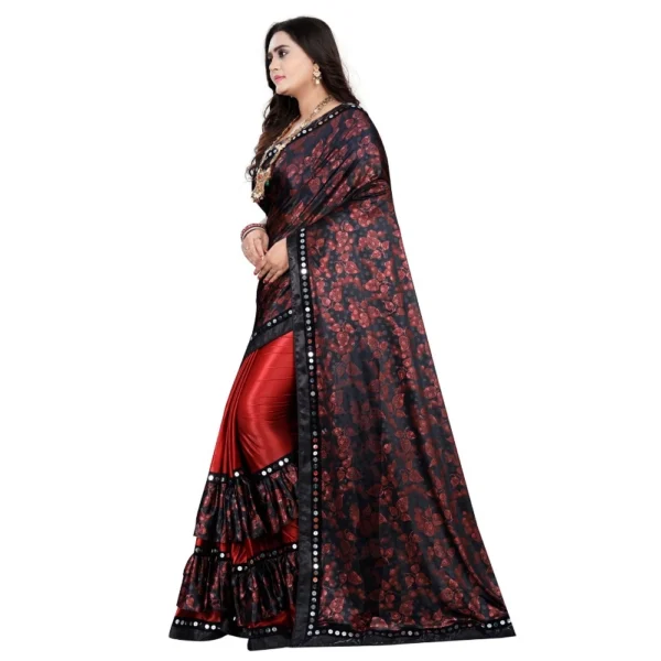 Women's Lycra Blend Saree with Blouse (Red, 5-6 Mtrs) - Image 3