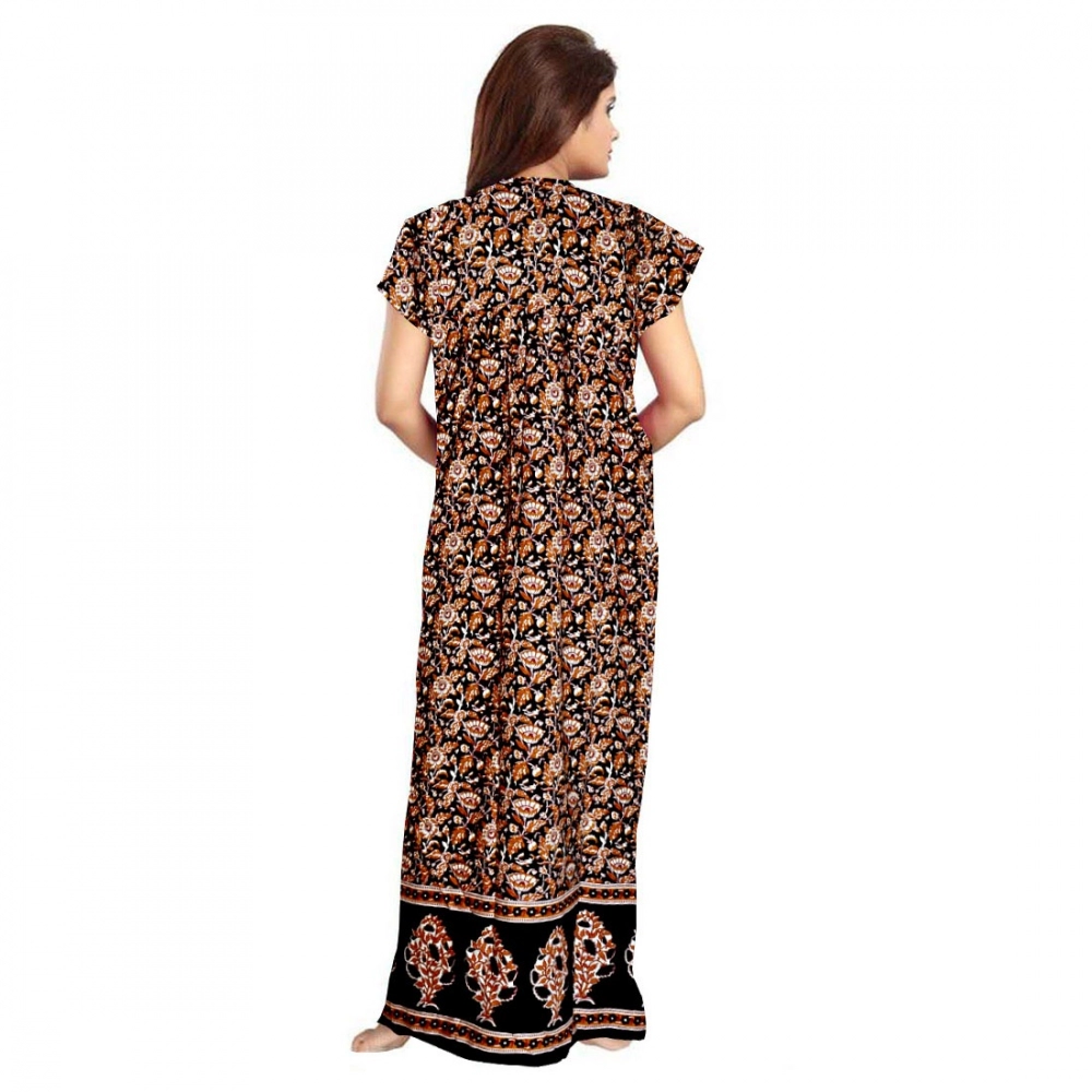 Women's Cotton Printed Maxi Nighty (Brown) - Image 3